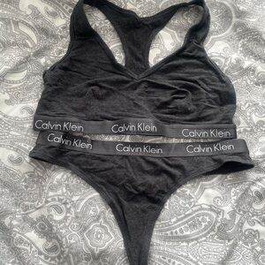 Calvin Klein Grey Bralette and Thong Set